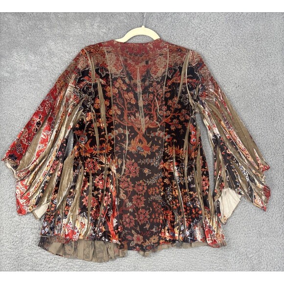 One World Live And Let Live Womens Boho Cardigan Size M Brown Gold Long Sleeve - Picture 2 of 6